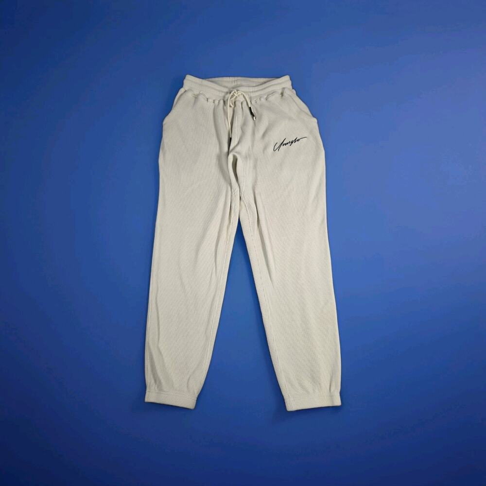 YoungLA Men's Size XL Cozy Thermal Waffle Knit Jogger Pants Cream Ivory C6